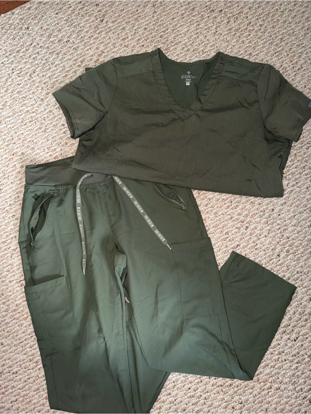 Med couture Olive Green V-Neck Scrub Top & Drawstring pants